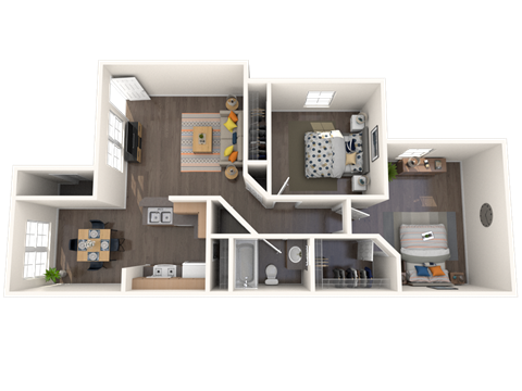 Two bedroom, one bath floorplan